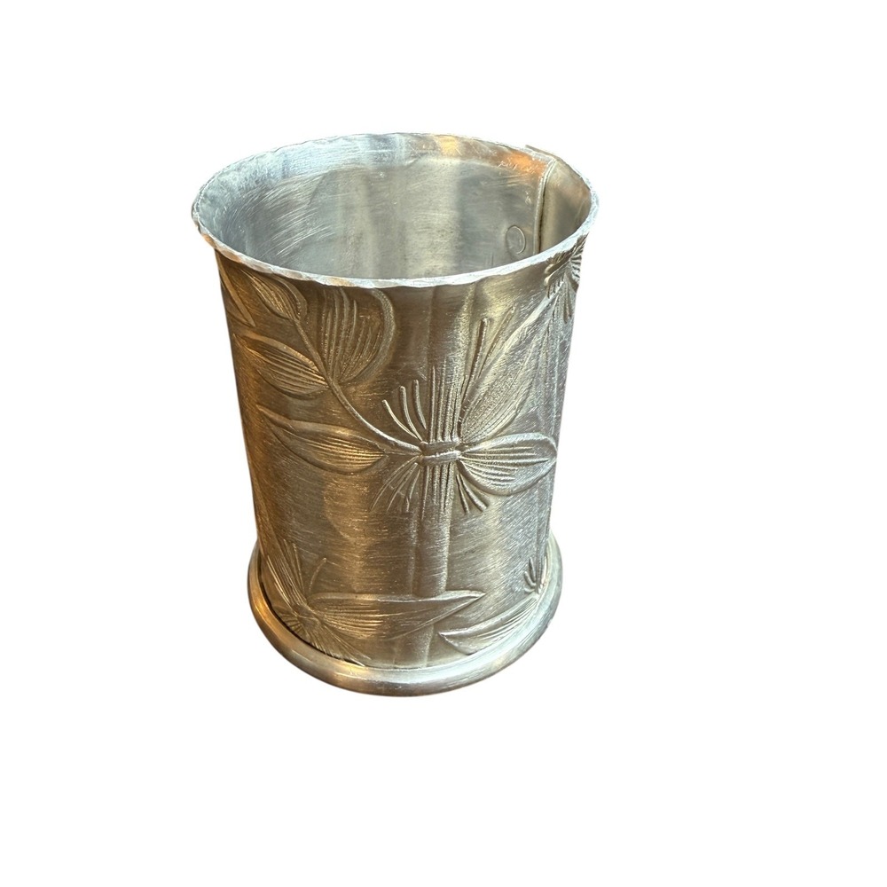 Everlast Hand Forged Ornate Aluminum Tumbler Shot Glass Vase Cup Floral VTG B-24